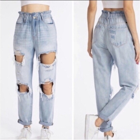KanCan Denim - KanCan Tiana Light Wash High Rise Distressed Paperbag Jeans Size 5/26